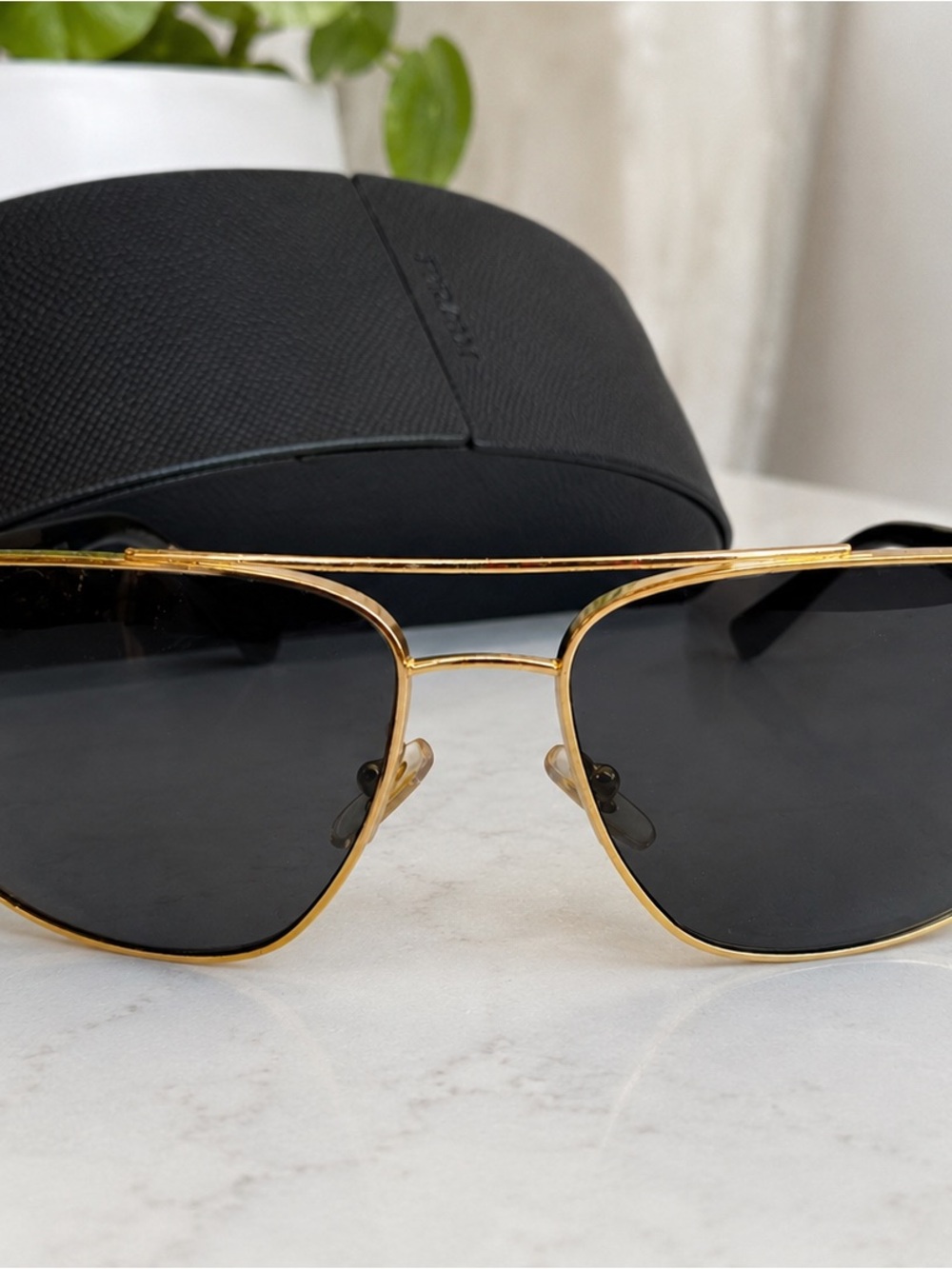 Versace Medusa Black & Gold Oversized Sunglasses w/ Case & Box